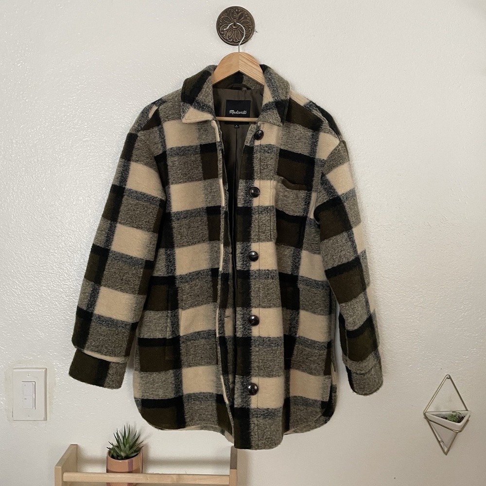 Madewell Petite Belrose Shirt-Jacket,‎ Oversized Green Maran Plaid - Medium